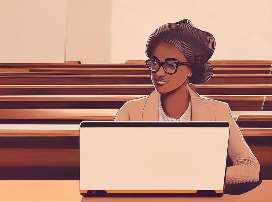 A female law student using a laptop