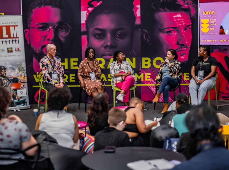 A photo of an event panel session