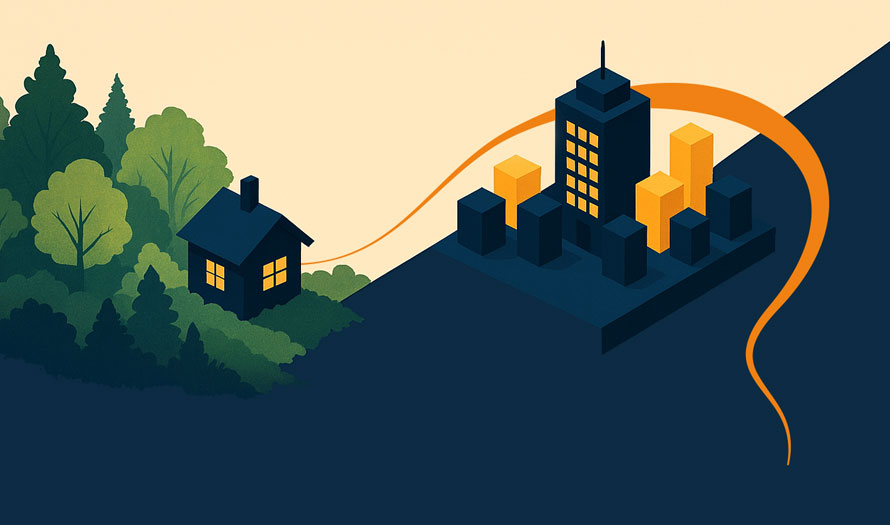 Decorative image of a house and office building