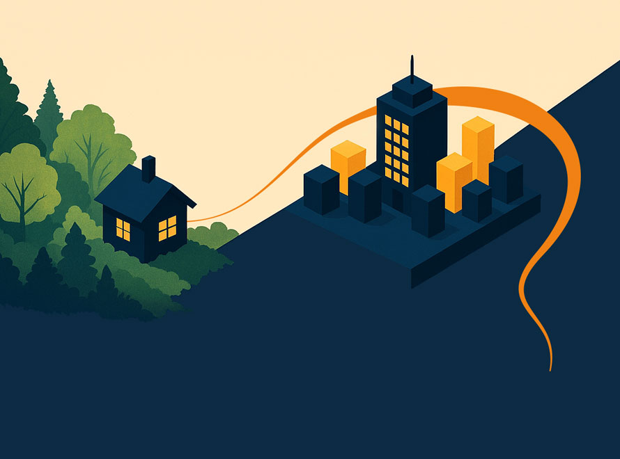 Decorative image of a house and office building