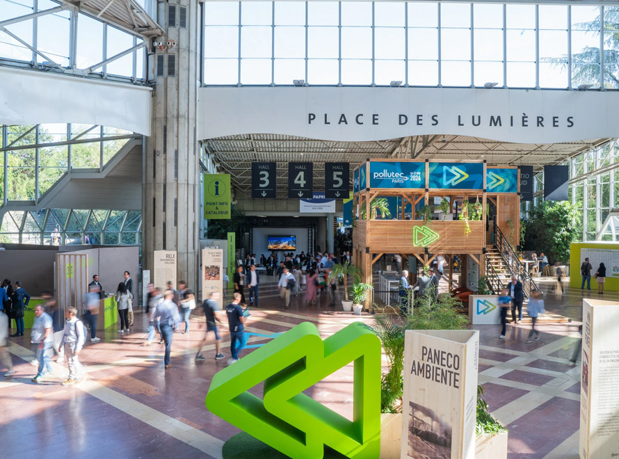 A photo of the Pollutec event and moving people