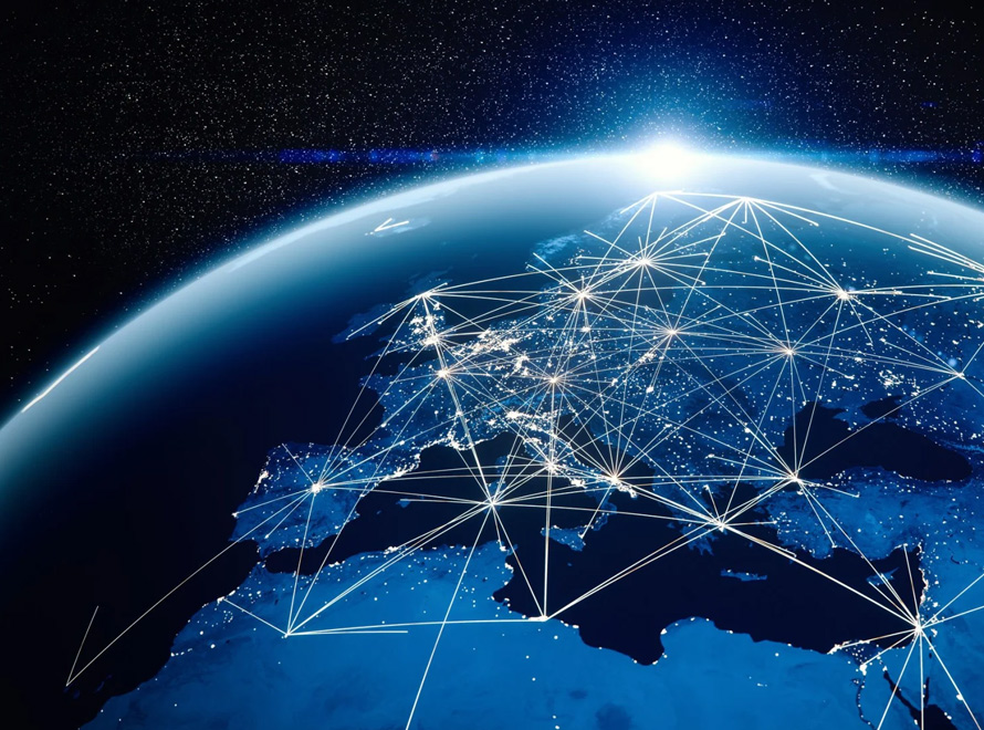 Connected nodes on globe